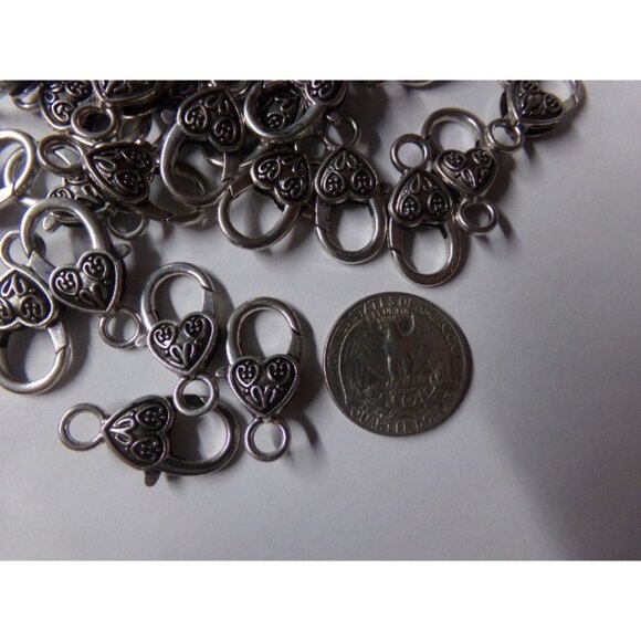 Antique Silver Large Heart Clasps Lot - Picture 2 of 2